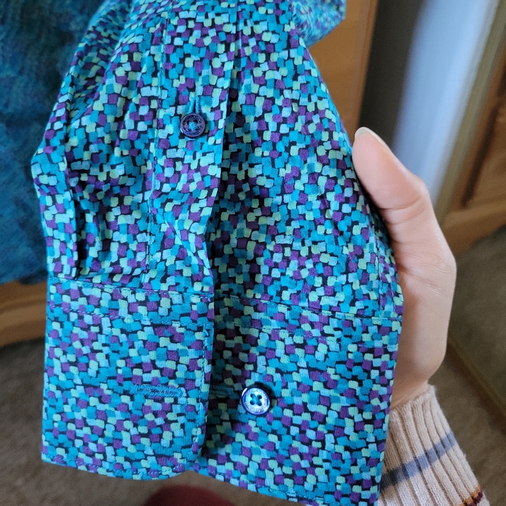 Bugatchi Blue Patterned Button-Up Shirt - image 3